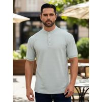 Camisa Hombre Algodón Slim Fit, Verano Cuello Mao, Botones 6285