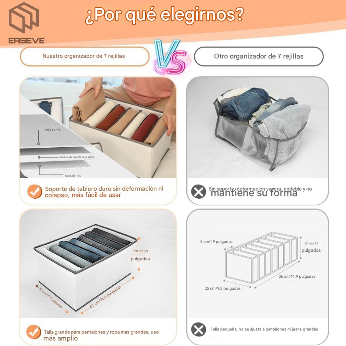 GENERICO - Cajas organizadoras almacenamiento closet plasticas plegable ropa cesta organizadora multiuso pack 4