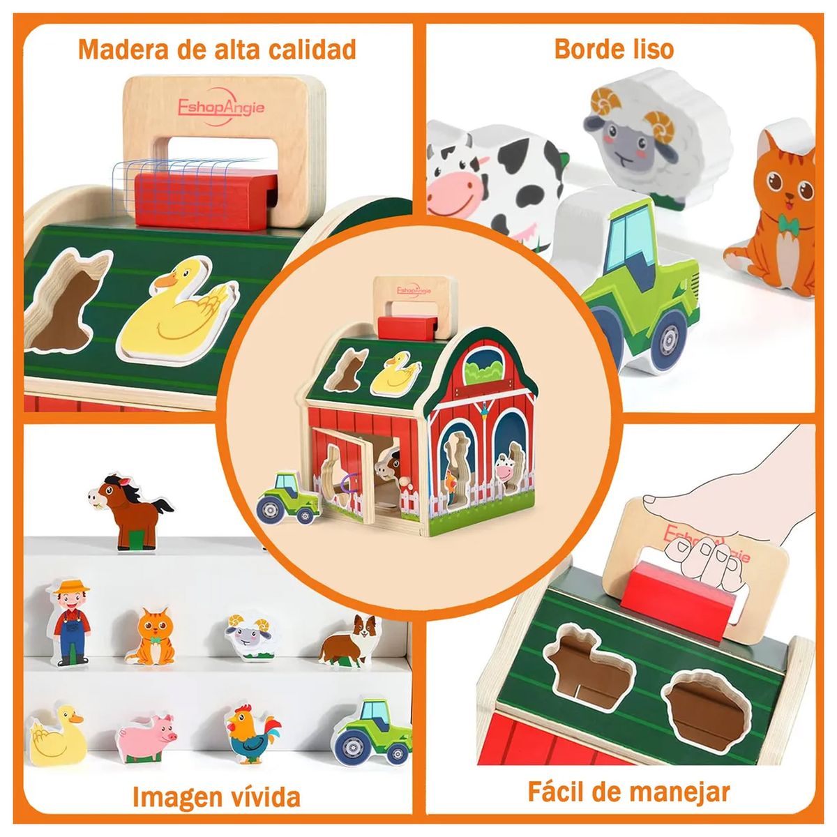 ESHOPANGIE - Juguete Didáctico Granja Encaje De Animales De Madera Niños