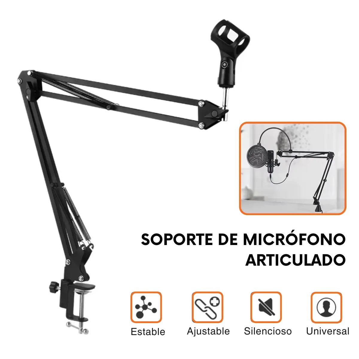 GENERICO - Brazo Soporte Metálico para Micrófono Articulado Ajustable