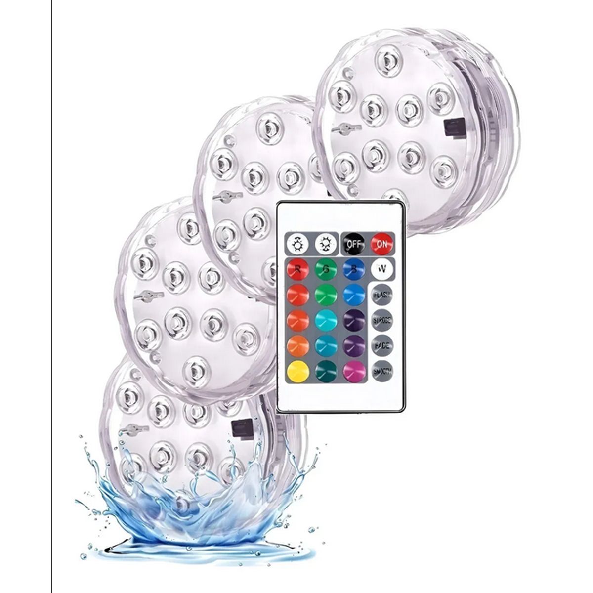 GENERICO - Pack 4 Luces Para Piscina Sumergibles 16 Colores Control