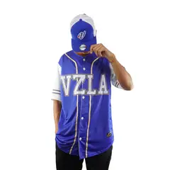 TRIPLE PLAY - Polera de beisbol con botones VZLA azul