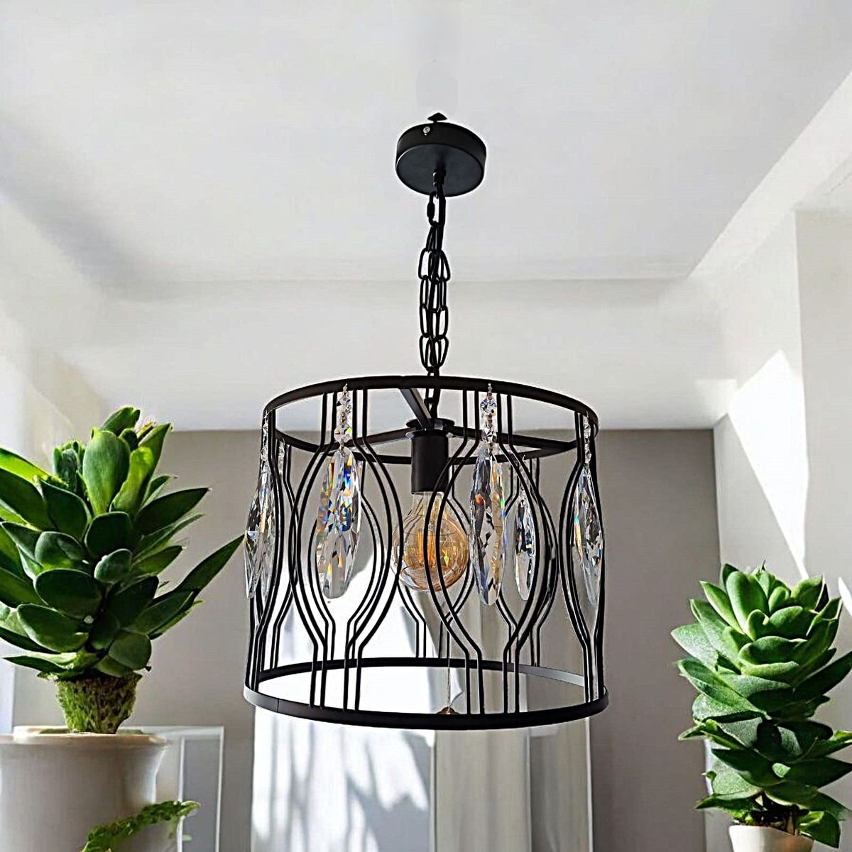 WANT - LAMPARA COLGANTE E27 CON DECORACION EN VIDRIO Y METAL VINTAGE