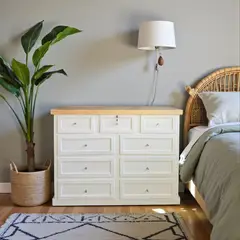 GENERICO - Comoda de Madera 9 cajones 120x40x90 Color Blanco cubierta Natural