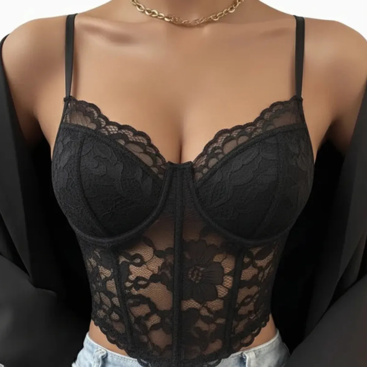 LOOK SHOP - Corset Top Encaje Ajustable, Realza Busto Y Cintura. Sexy 004