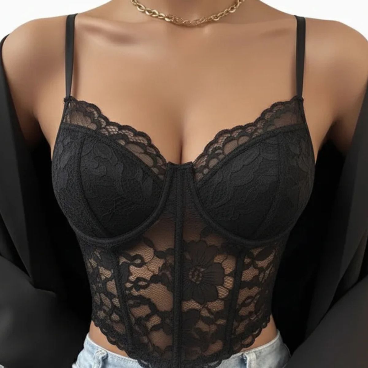 LOOK SHOP - Corset Top Encaje Ajustable, Realza Busto Y Cintura. Sexy 004