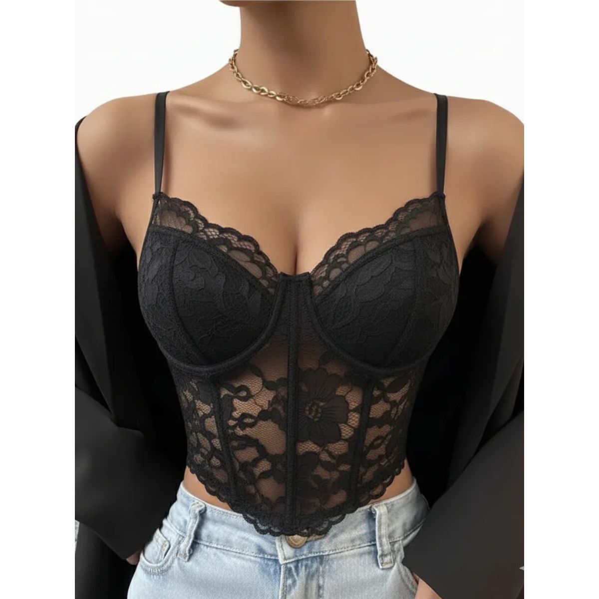 LOOK SHOP - Corset Top Encaje Ajustable, Realza Busto Y Cintura. Sexy 004