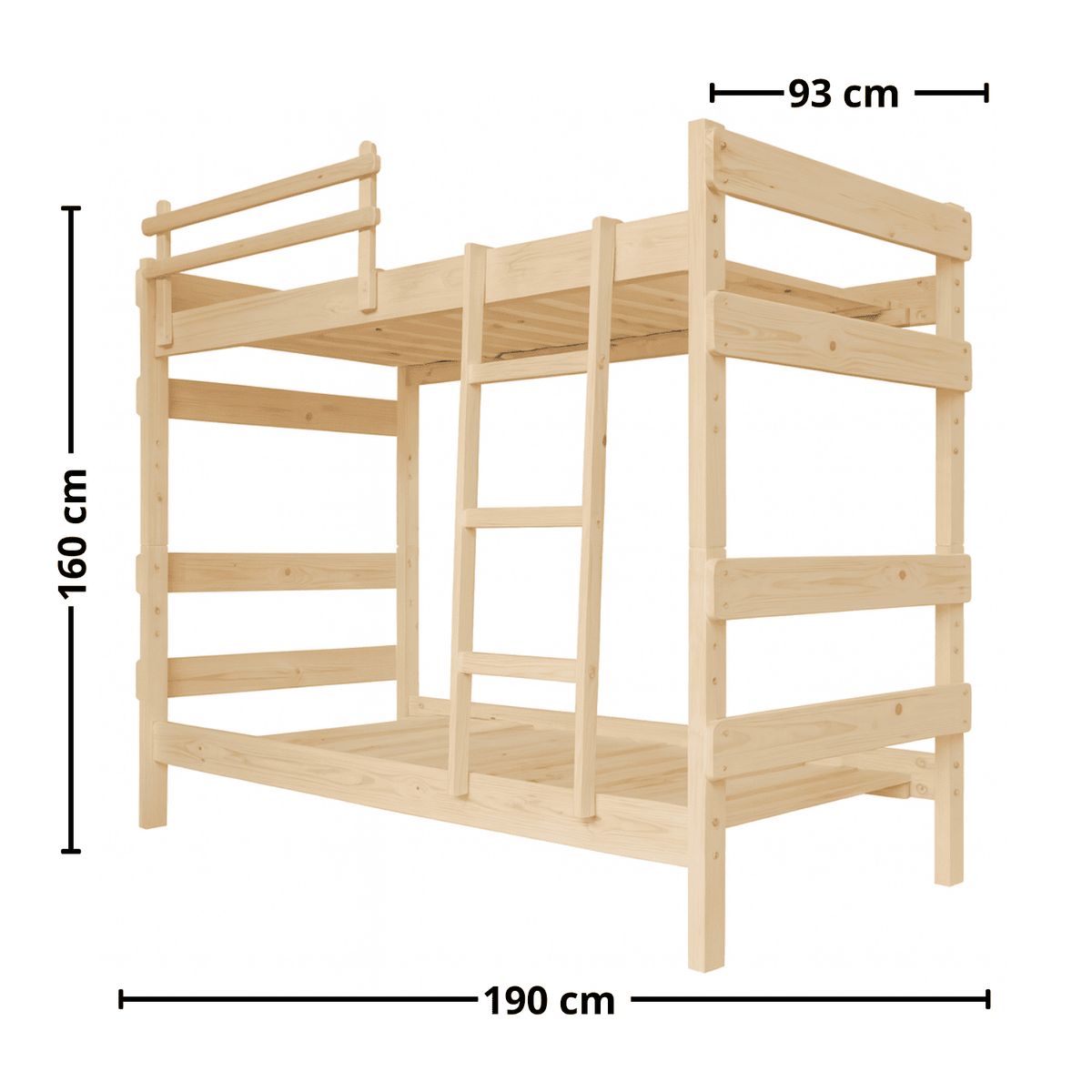 LAS ARAUCARIAS - Camarote de Madera Newen Crudo 1 Plaza + 2 Colchones Dormitorio