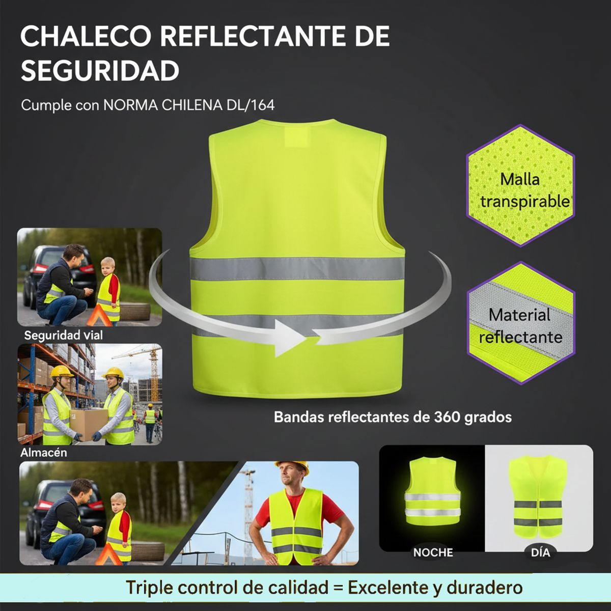 GENERICO - PACK 5 UNIIDADES -Chaleco Reflectante Reglamentario de Segurida Amarillo