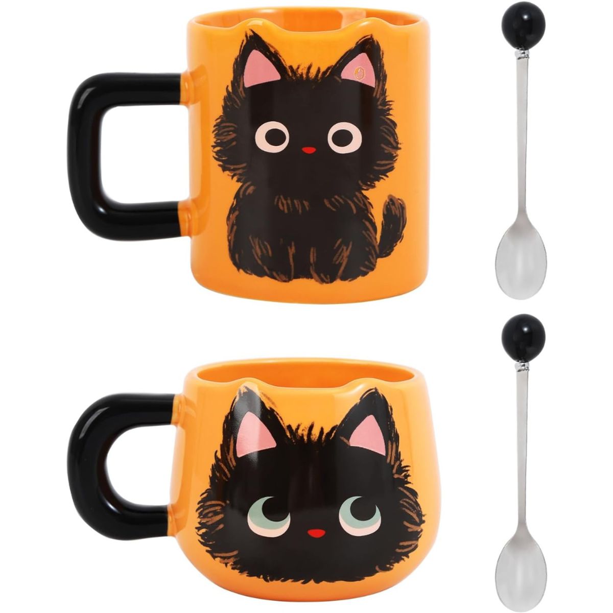 SUKEA - Set De 2 Taza De Cerámica Con Forma De Gato, Caja De Regalo