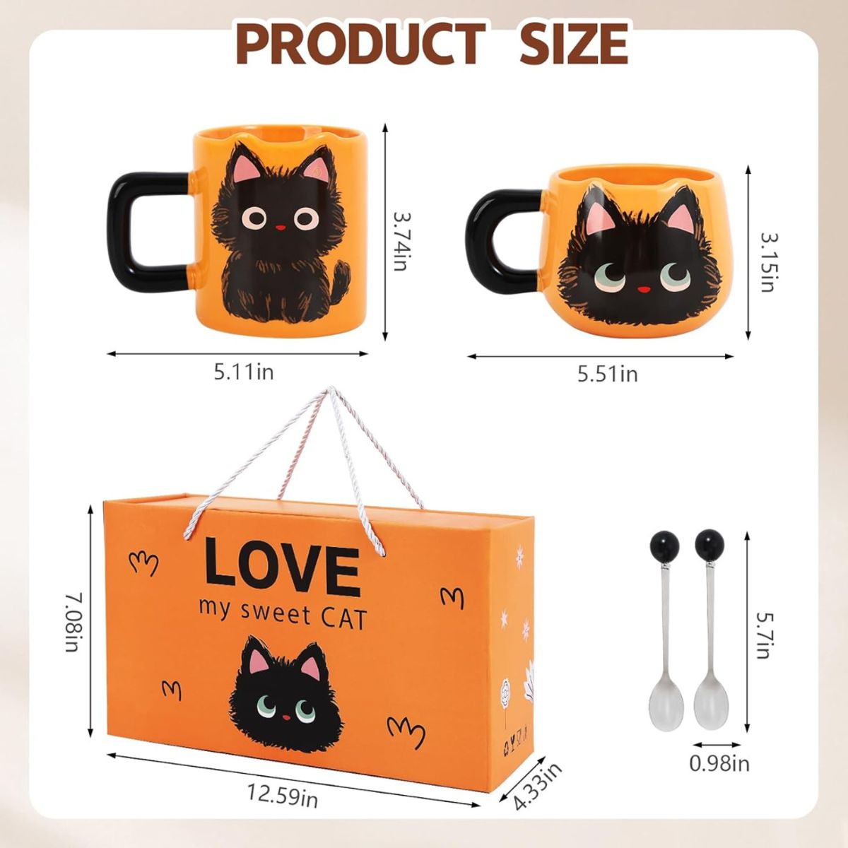 SUKEA - Set De 2 Taza De Cerámica Con Forma De Gato, Caja De Regalo