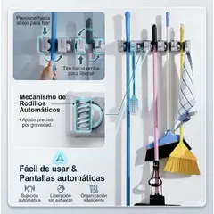 GENERICO - Organizador Porta Escobas Útiles De Aseo Cocina Pared Gris