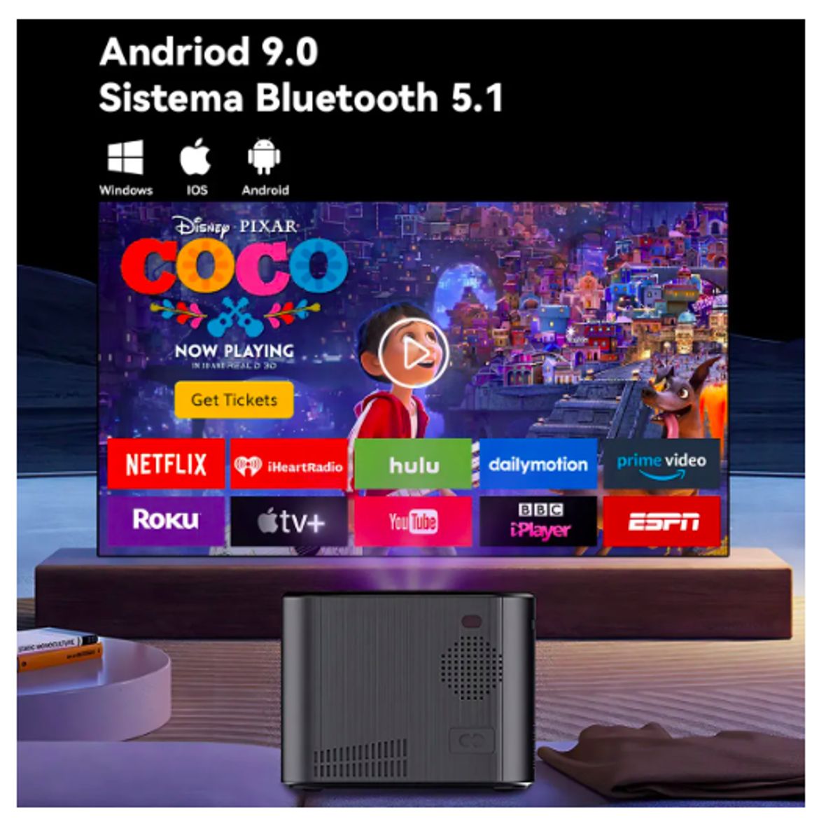 GENERICO - Android 4k Proyector Wifi Portátil Full Hd 12000lm Bluetooth