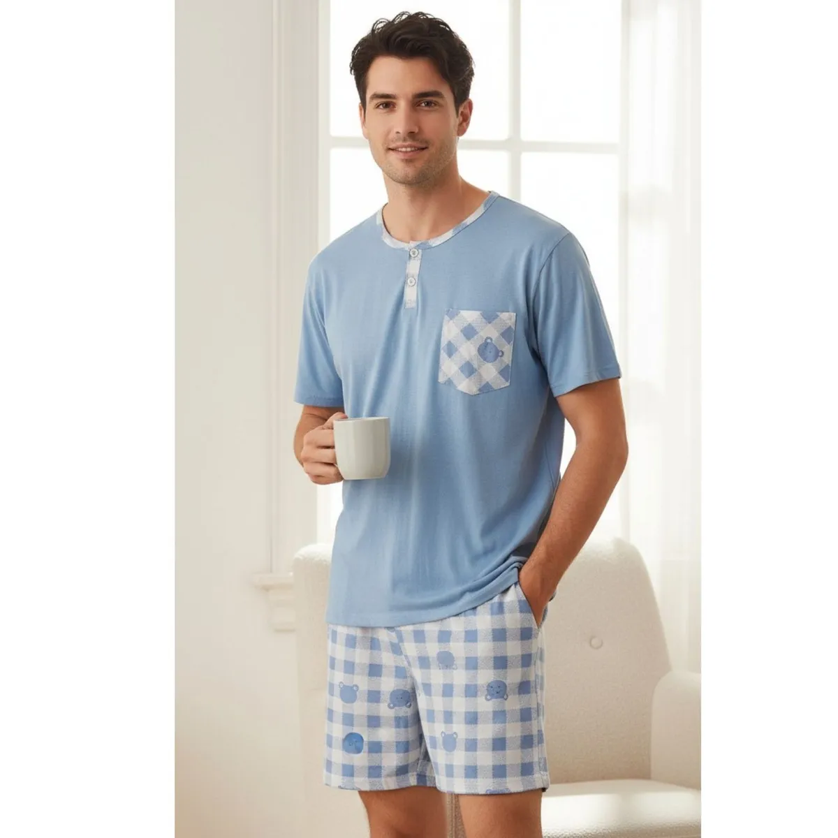 LIKE SHOP - Pijama Hombre Verano Short Y Polera Colores 4025