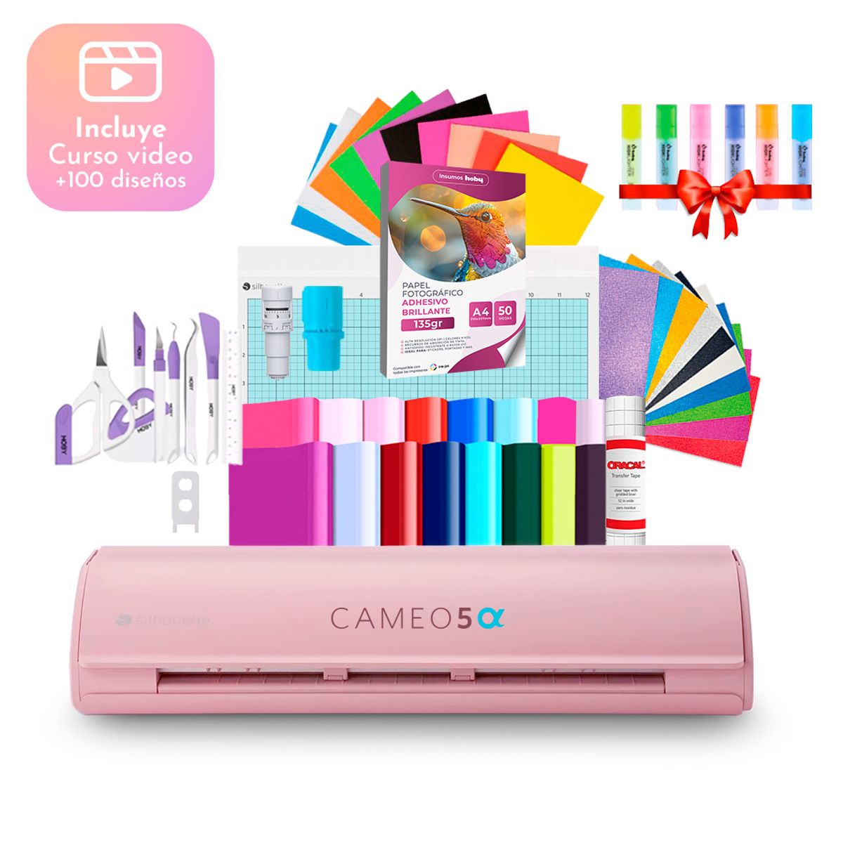 SILHOUETTE - Kit inicial Silhouette Cameo 5 Alpha Pink + Curso video