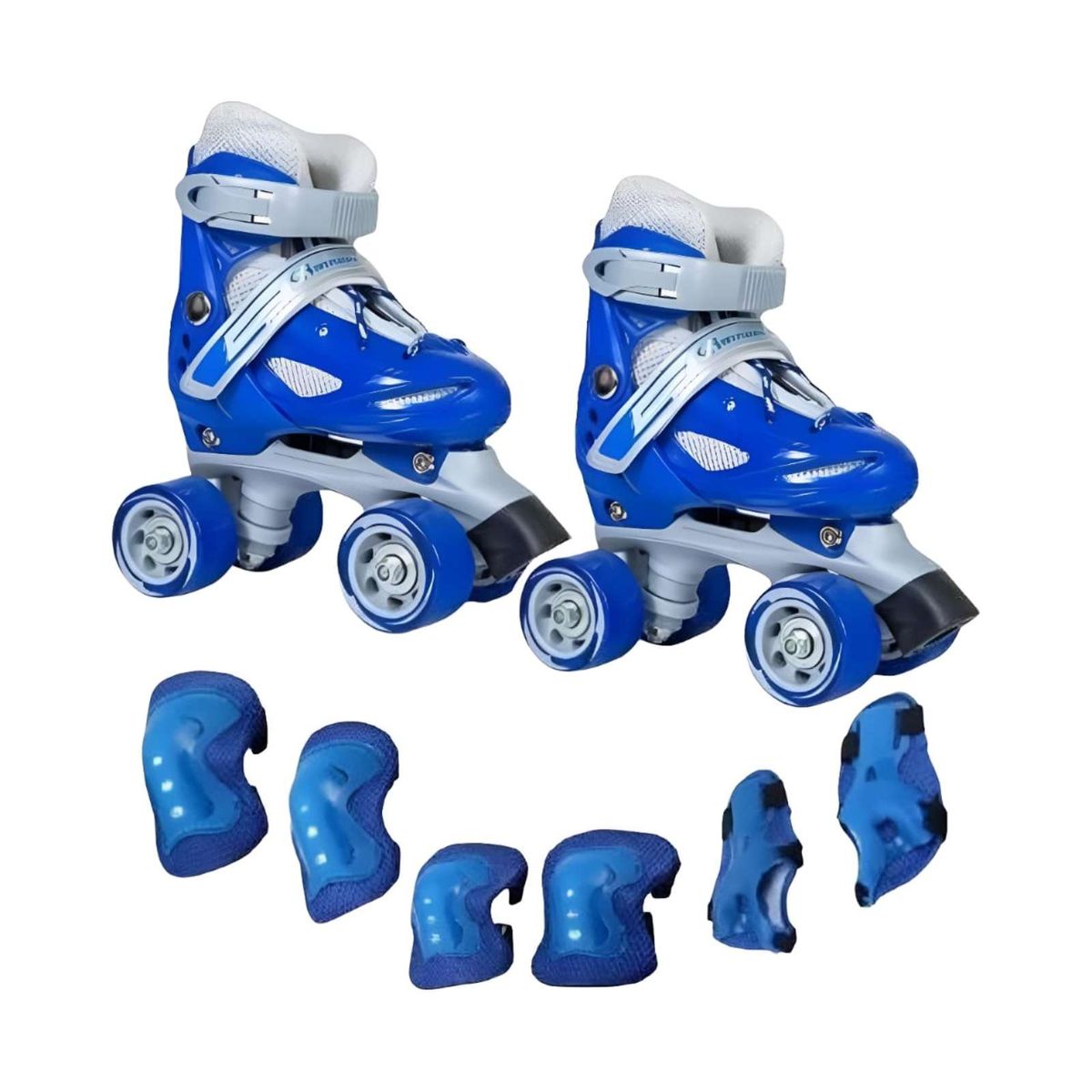 GENERICO - Patines 4 Ruedas Ajustables + Kit Protección AZUL Talla S31-34