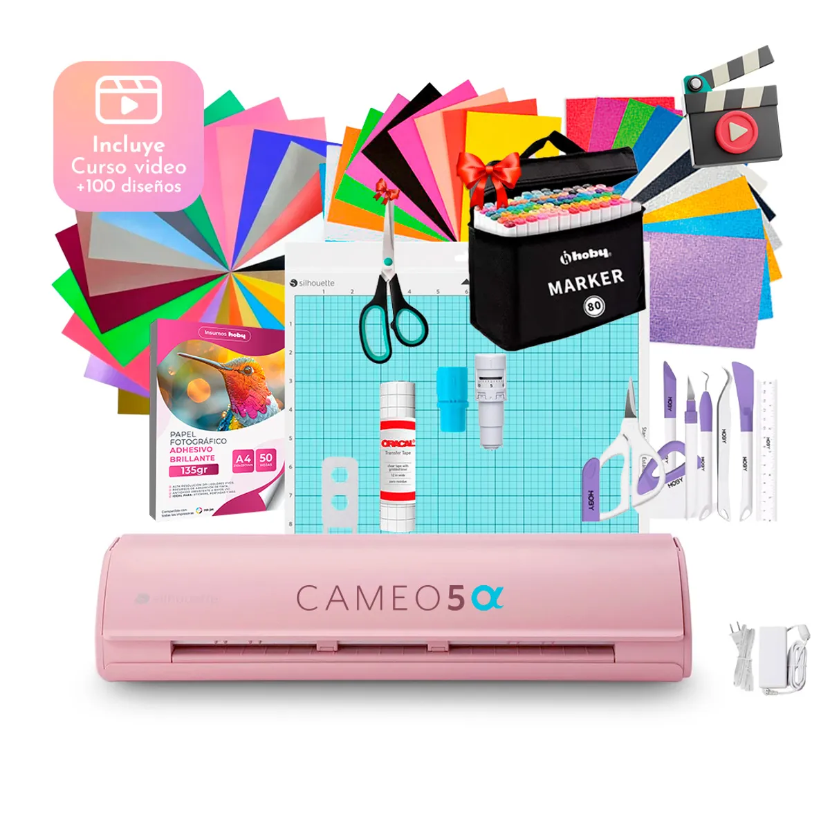 SILHOUETTE - Kit Silhouette Cameo 5 Alpha Rosada + Full Insumos Y Regalos