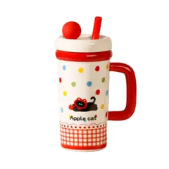 SUKEA - Tazas Cerámica Gato Y Perro Apple Cat Puppy Caja Regalo Gato lunares