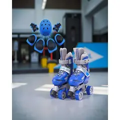 GENERICO - Patines 4 Ruedas Ajustables con Protección AZUL Talla M35-38