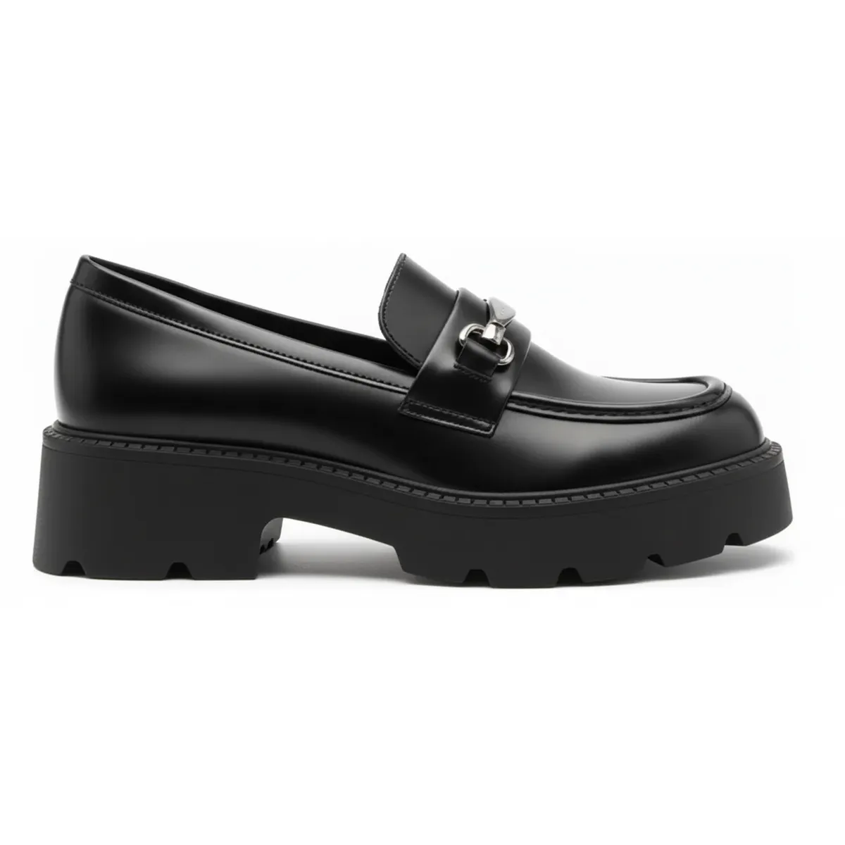 BOVINITA - Mocasines Mujer Plataforma Chunky Suela Track Negro