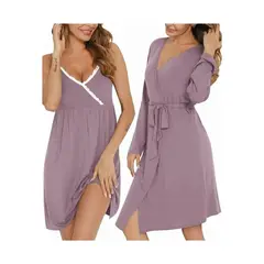 LOOK SHOP - Conjunto Camisa Dormir Más Bata Mujer. Calidad Premium 263