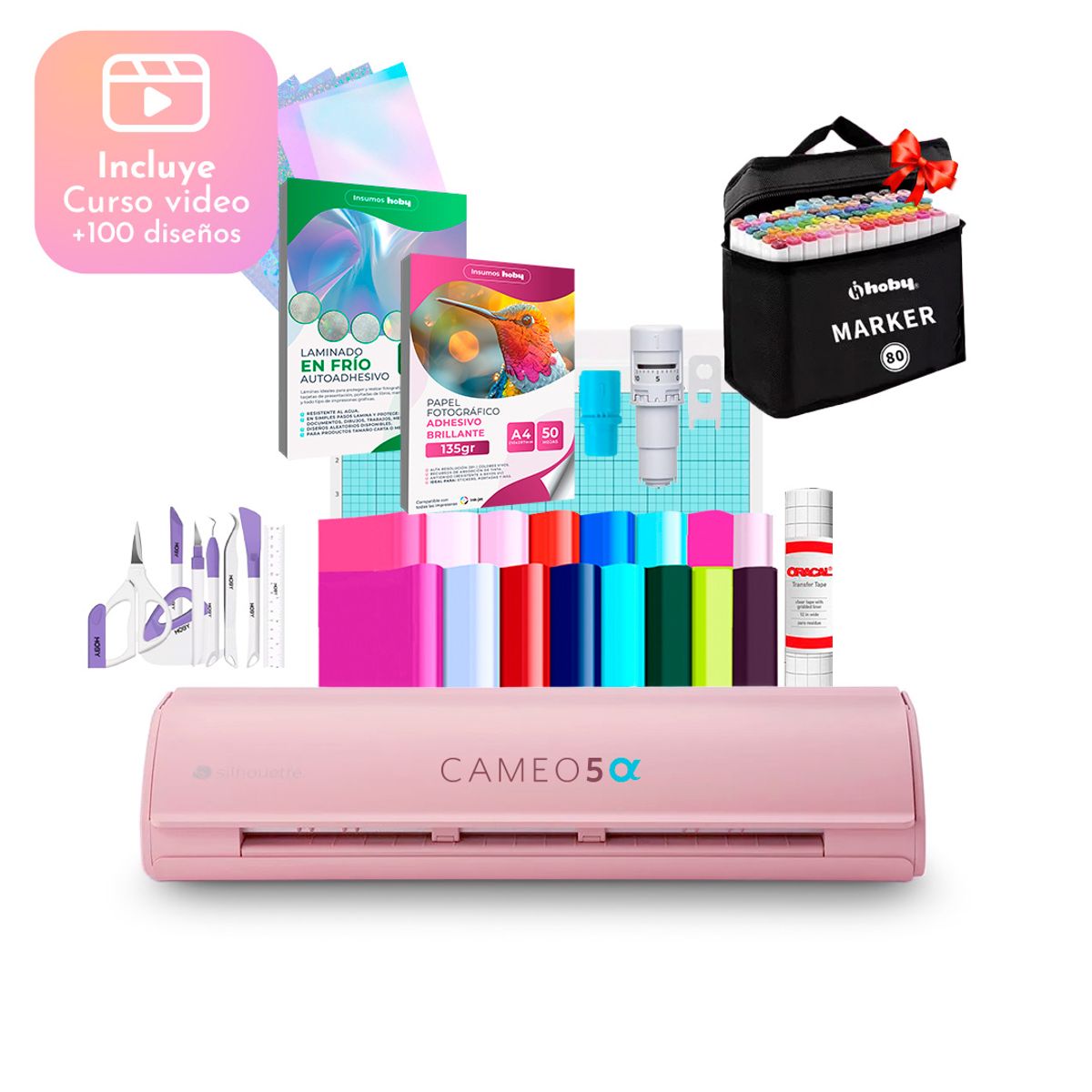 SILHOUETTE - Kit Silhouette Cameo 5 Alfa Rosada + Laminado / Kit Stickers