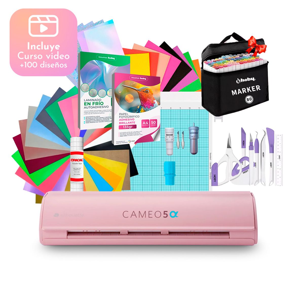 SILHOUETTE - Kit Silhouette Cameo 5 Alfa + Cuchilla / Kit Stickers