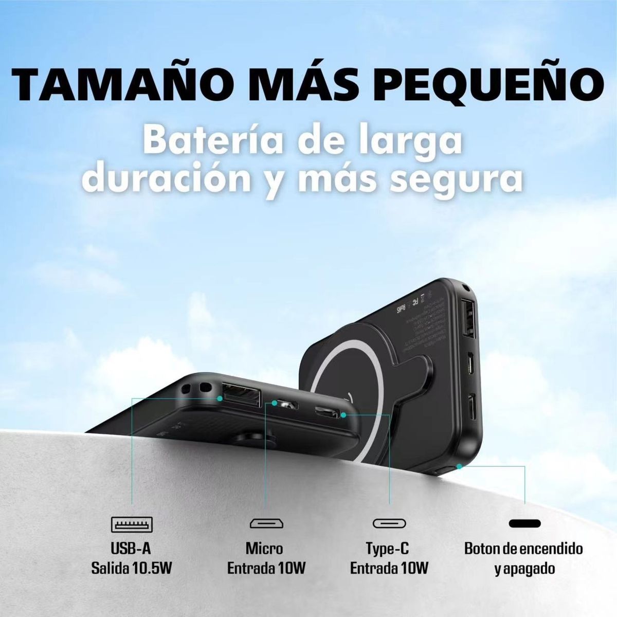 KBOD - Batería Inalámbrica Power Bank Magnetica 5000 mAh Kbod PW09 Blanco