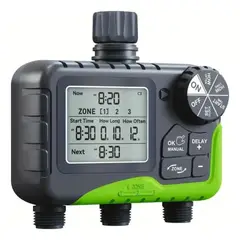 MUNDO MAGIA - Programador Riego Automático Digital 3 Zonas Color Verde