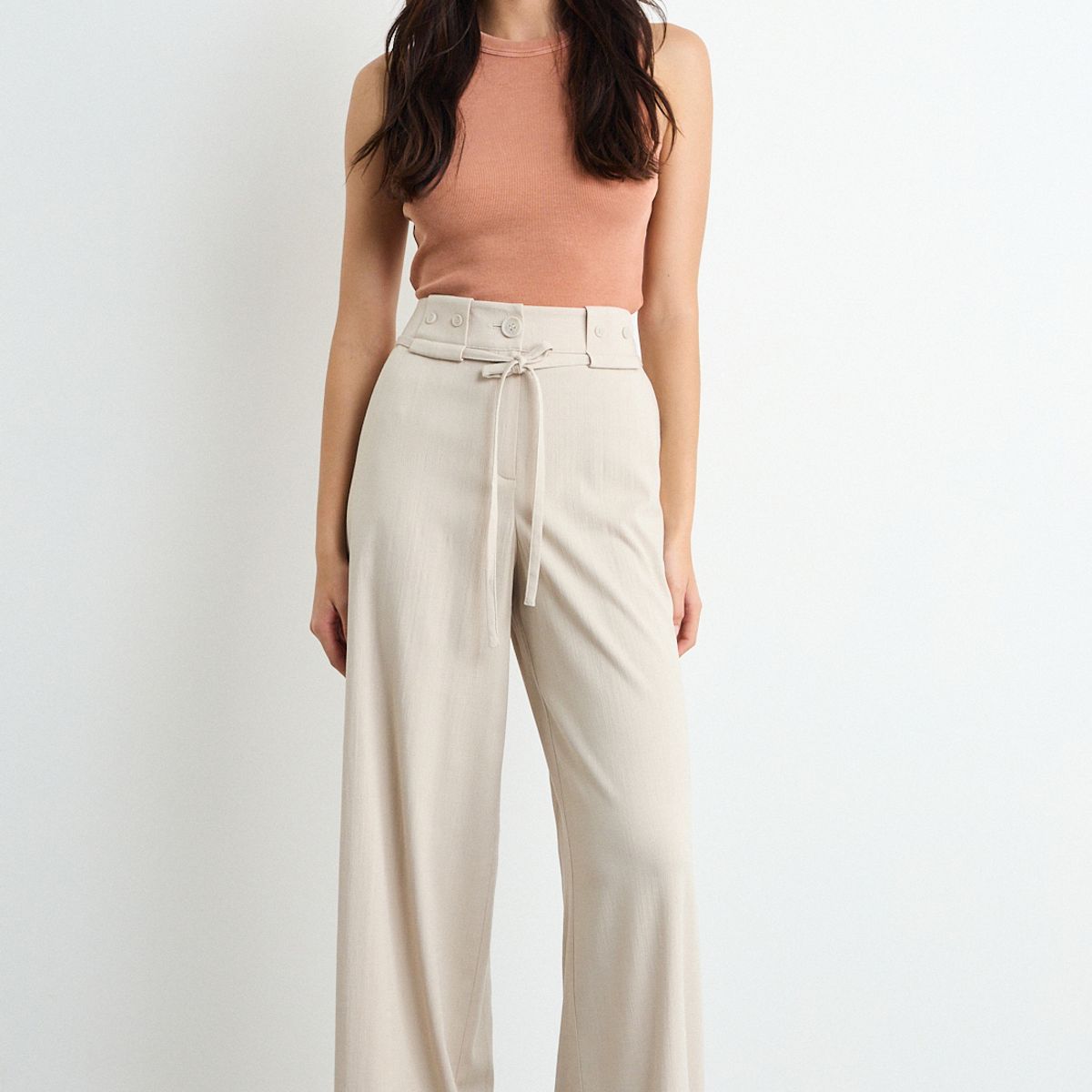 IO - Pantalon Liso Mujer Beige Io