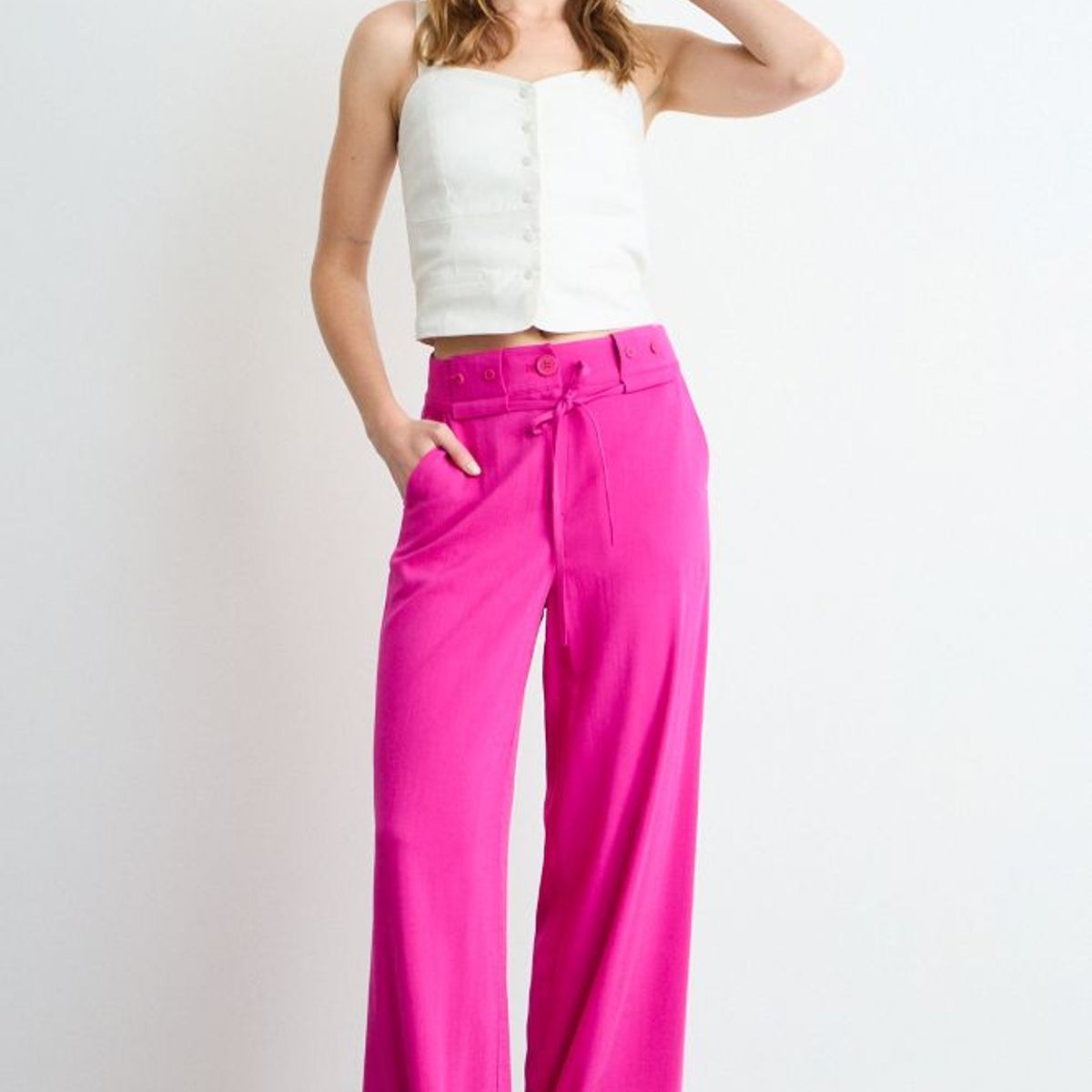 IO - Pantalon Liso Mujer Fucsia Io