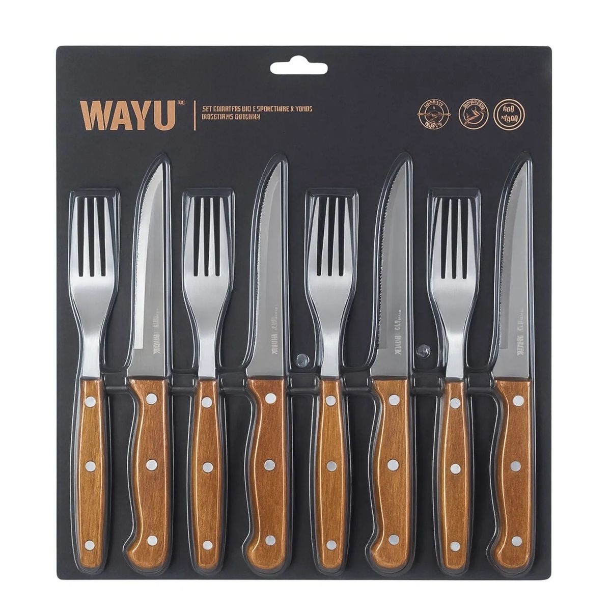 WAYU - SET CUCHILLOS Y TENEDORES PRM 8 PCS WAYU