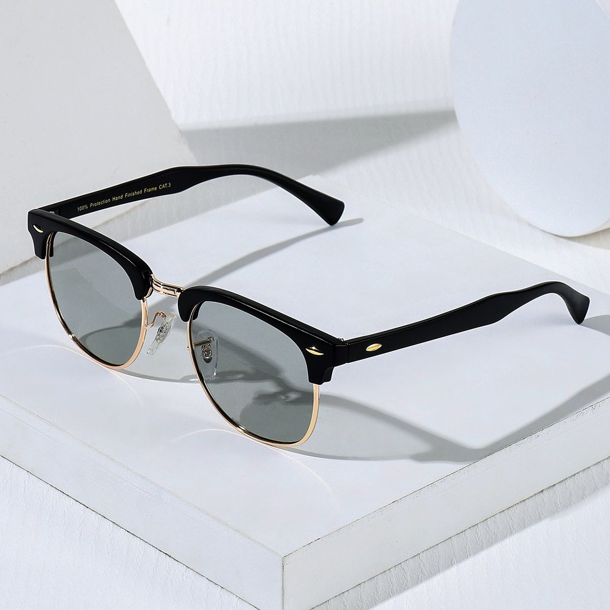 POLASUP - Polasup Gafas de sol clásicas elegantes media montura de metal UV400 Adecuado para viajes y correr