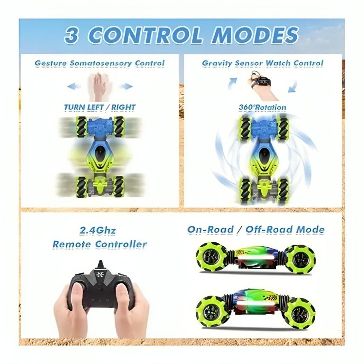 GENERICO - Auto Loco 4x4 Trucos Pro con Control 24G Verde