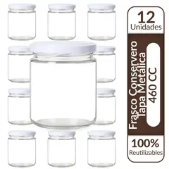 GENERICO - Frasco Conservero 460 Cc Con Tapa Metálica Pack 12 Unidades