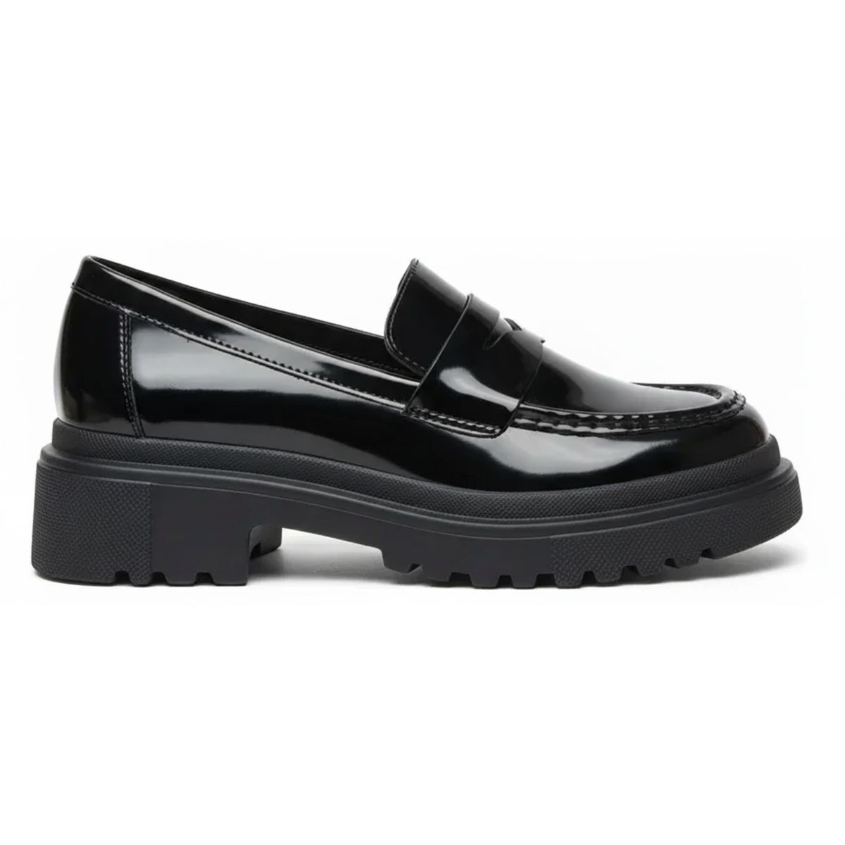 BOVINITA - Mocasines Mujer Plataforma Chunky Suela Track Negro