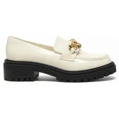 BOVINITA - Mocasines Mujer Beige Charol Cadena Dorada Plataforma Casual