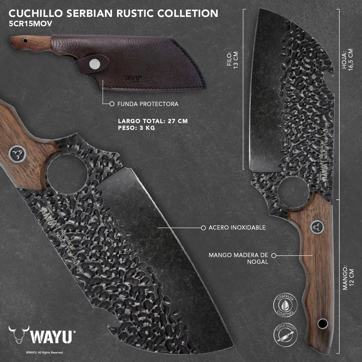 WAYU - CUCHILLO SERBIAN CON FUNDA RUSTIC COLECCTION WAYU