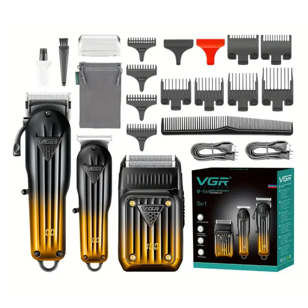 VGR VOYAGER - Barber Combo VGR Profesional V644 Clipper + Trimmer + Shaver