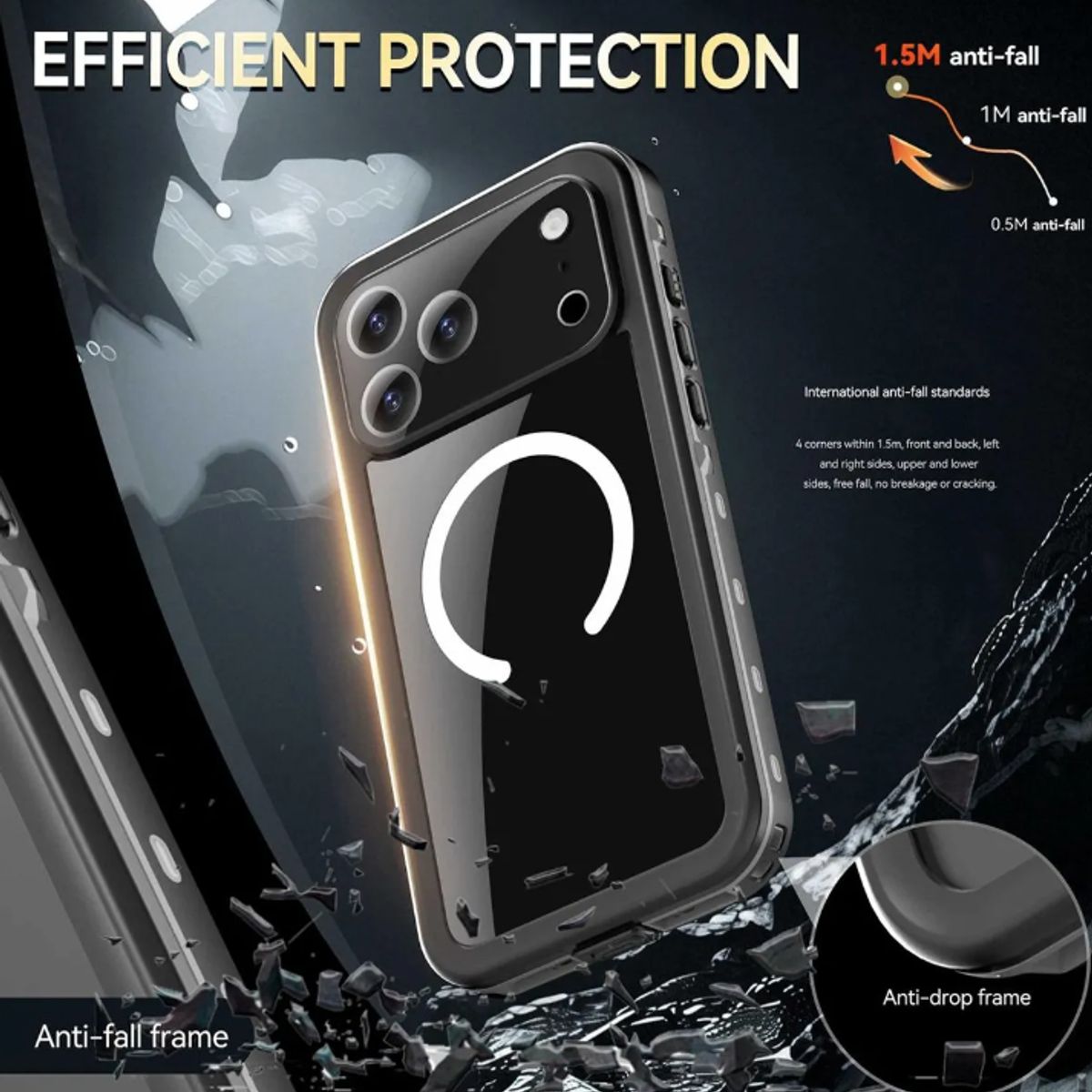 GENERICO - Carcasa Blindada Sumergible Waterprof Para Iphone 17 Pro Max Negro Sumergible