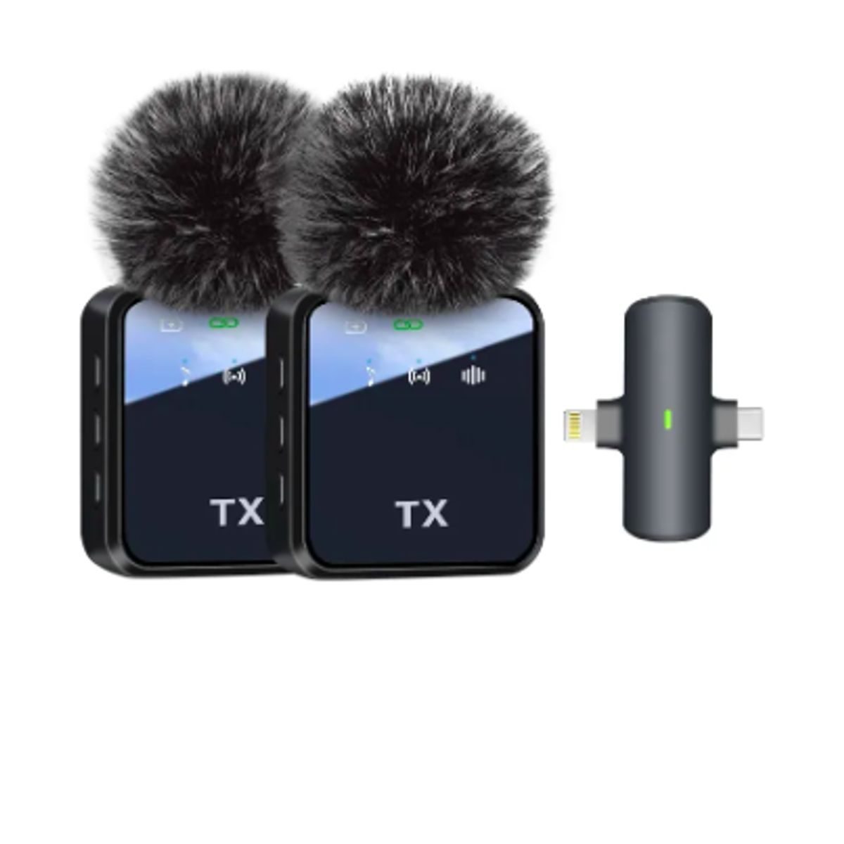 GENERICO - Microfono Inalambrico Solapa Dual Tipo C Y Lightning Doble Negro