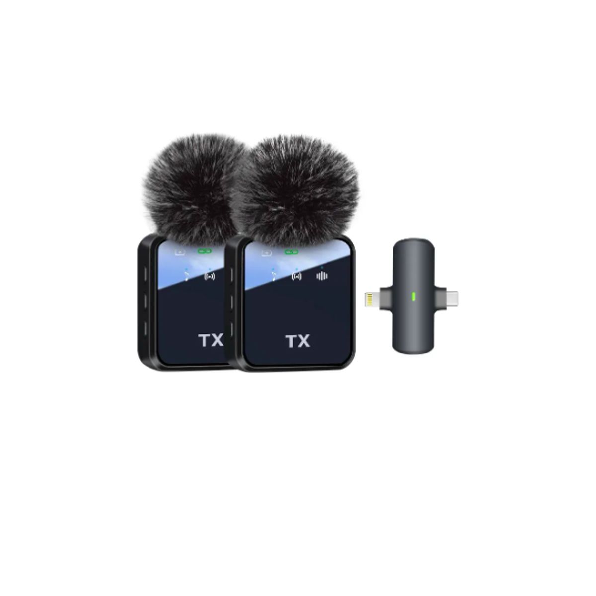 GENERICO - Microfono Inalambrico Solapa Dual Tipo C Y Lightning Doble Negro