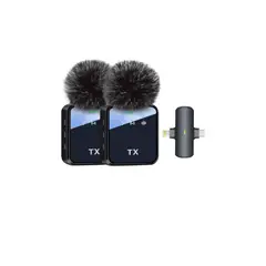 GENERICO - Microfono Inalambrico Solapa Dual Tipo C Y Lightning Doble Negro