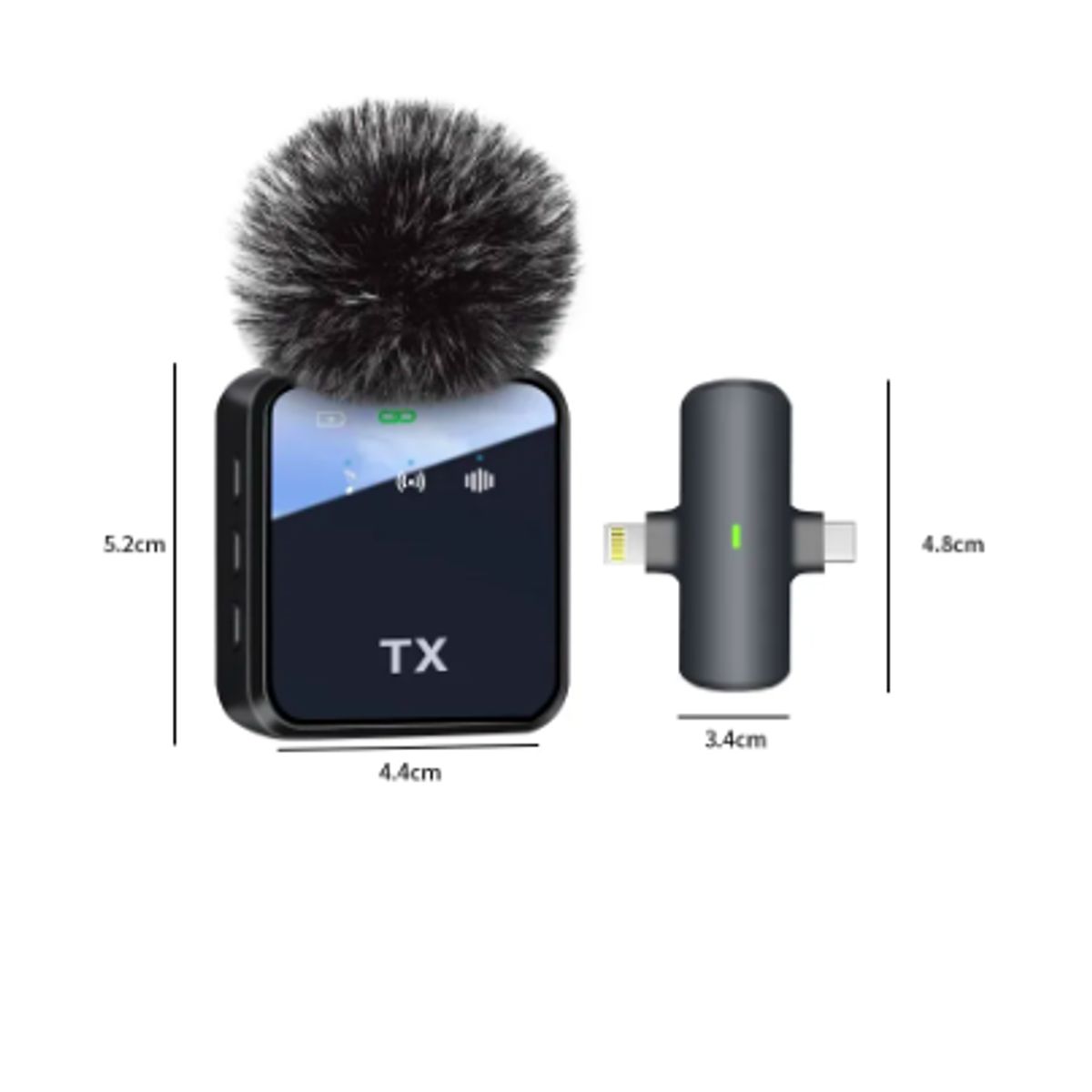 GENERICO - Microfono Inalambrico Solapa Dual Tipo C Y Lightning Doble Negro