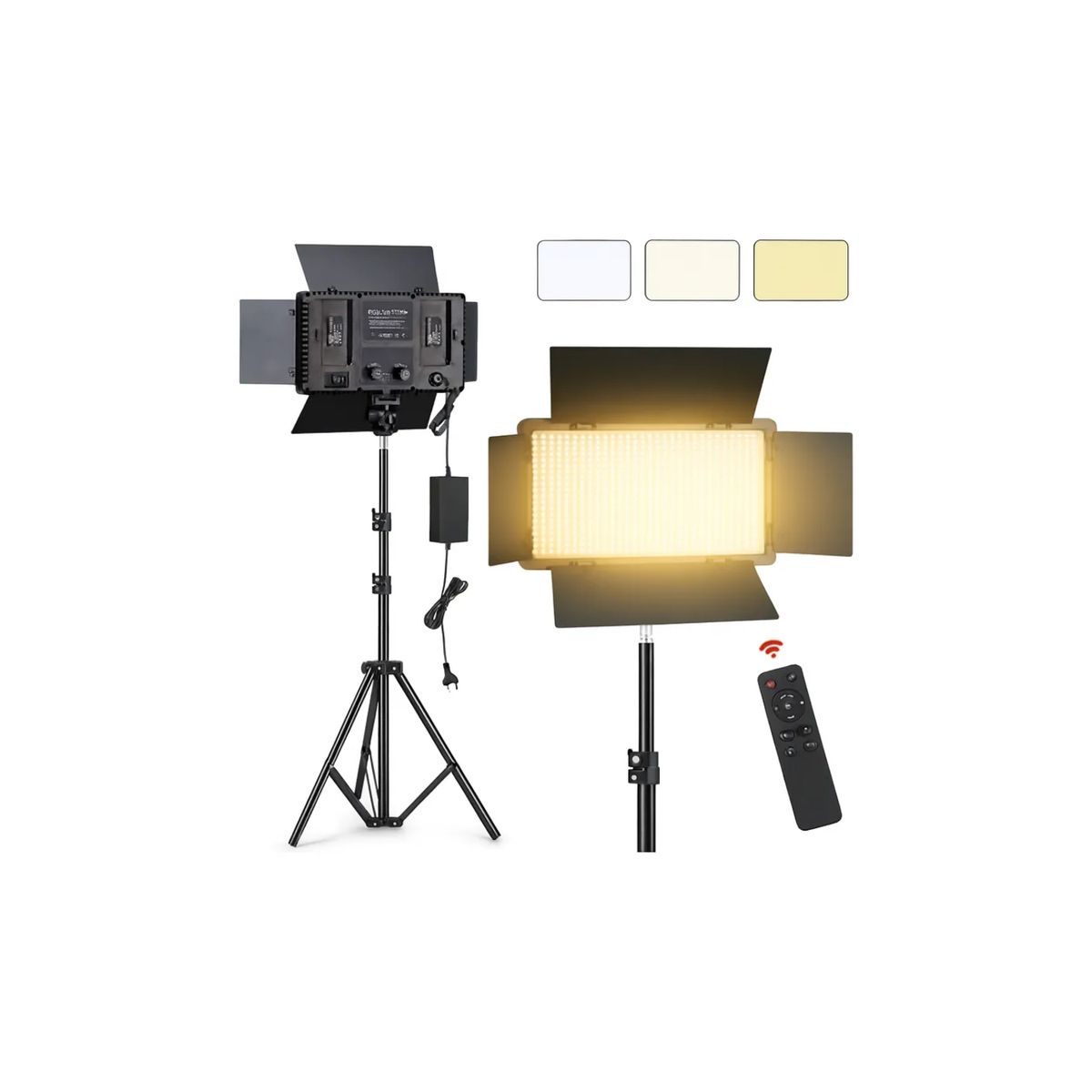 GENERICO - Kit Profesional Luz Relleno Con Tripode Reflector Pro 800led Negro Amarilla