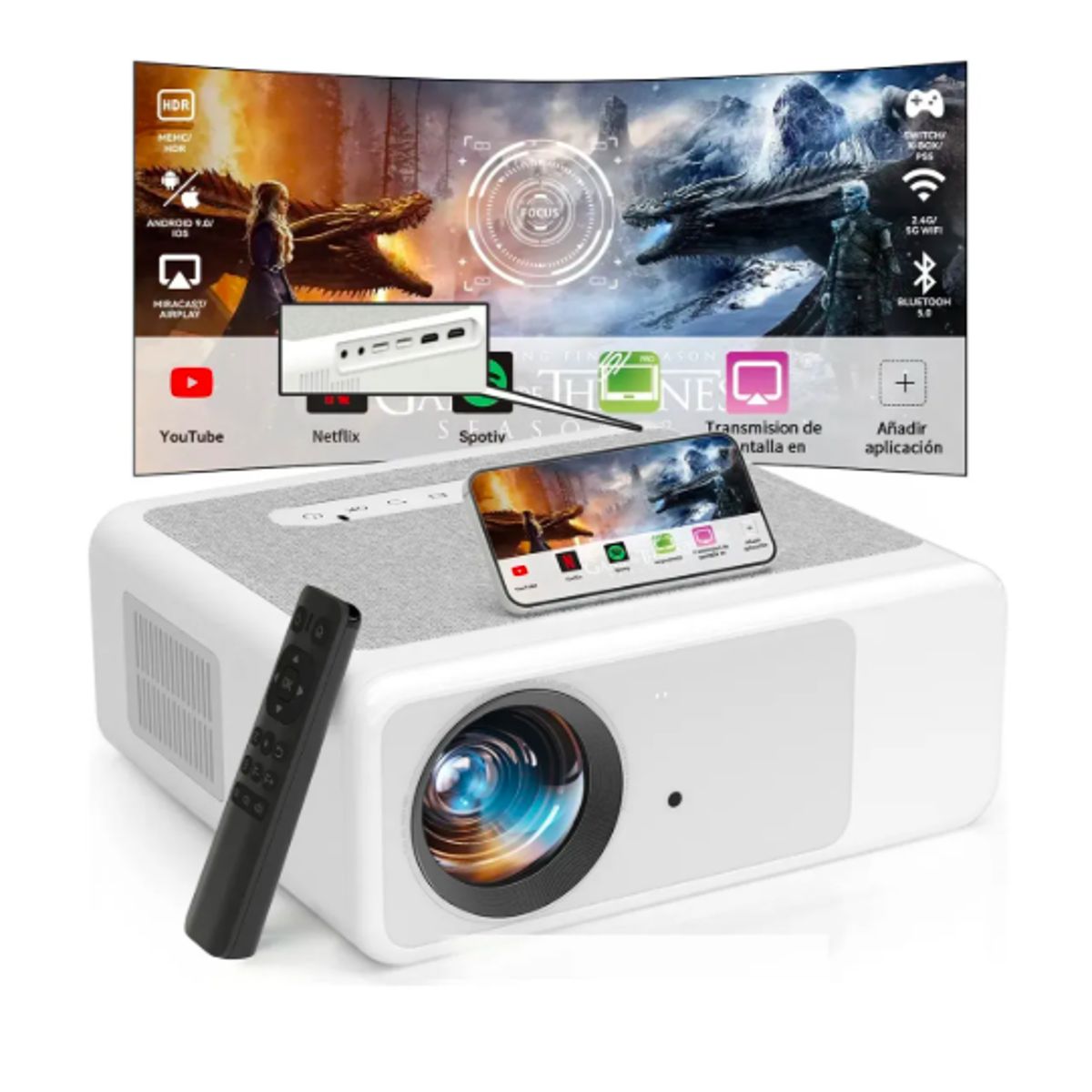 GENERICO - Proyector Profesional 4k Android Auto Enfoque 1080p 16000 Lm