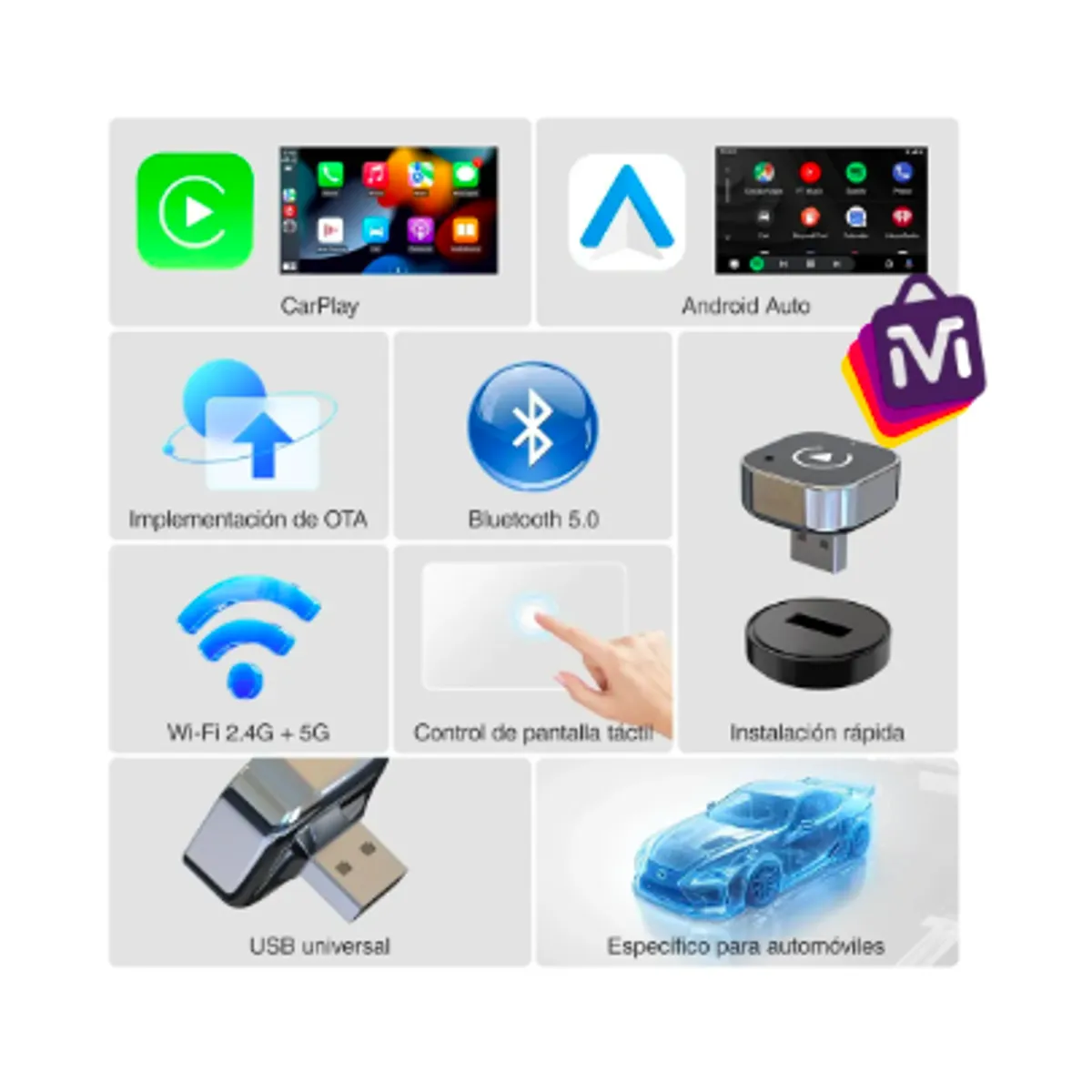 GENERICO - Carplay Adaptador Inalámbrico Y Android Auto Converter 2en1
