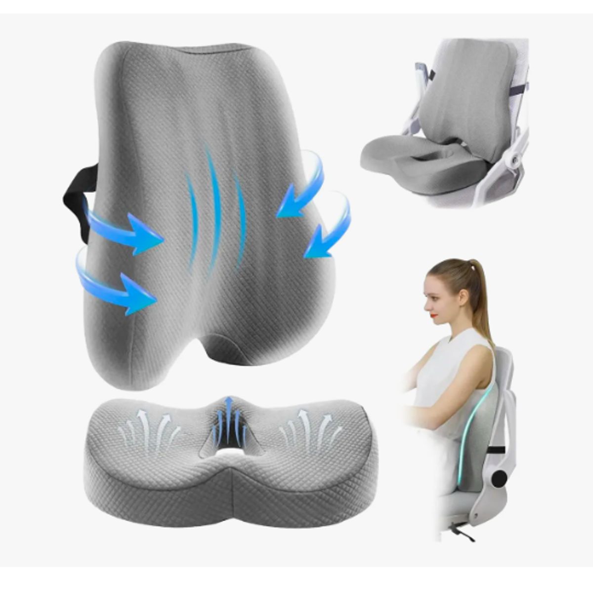 GENERICO - Cojín Del Asiento Y Almohada De Soporte Lumbar Para Espalda