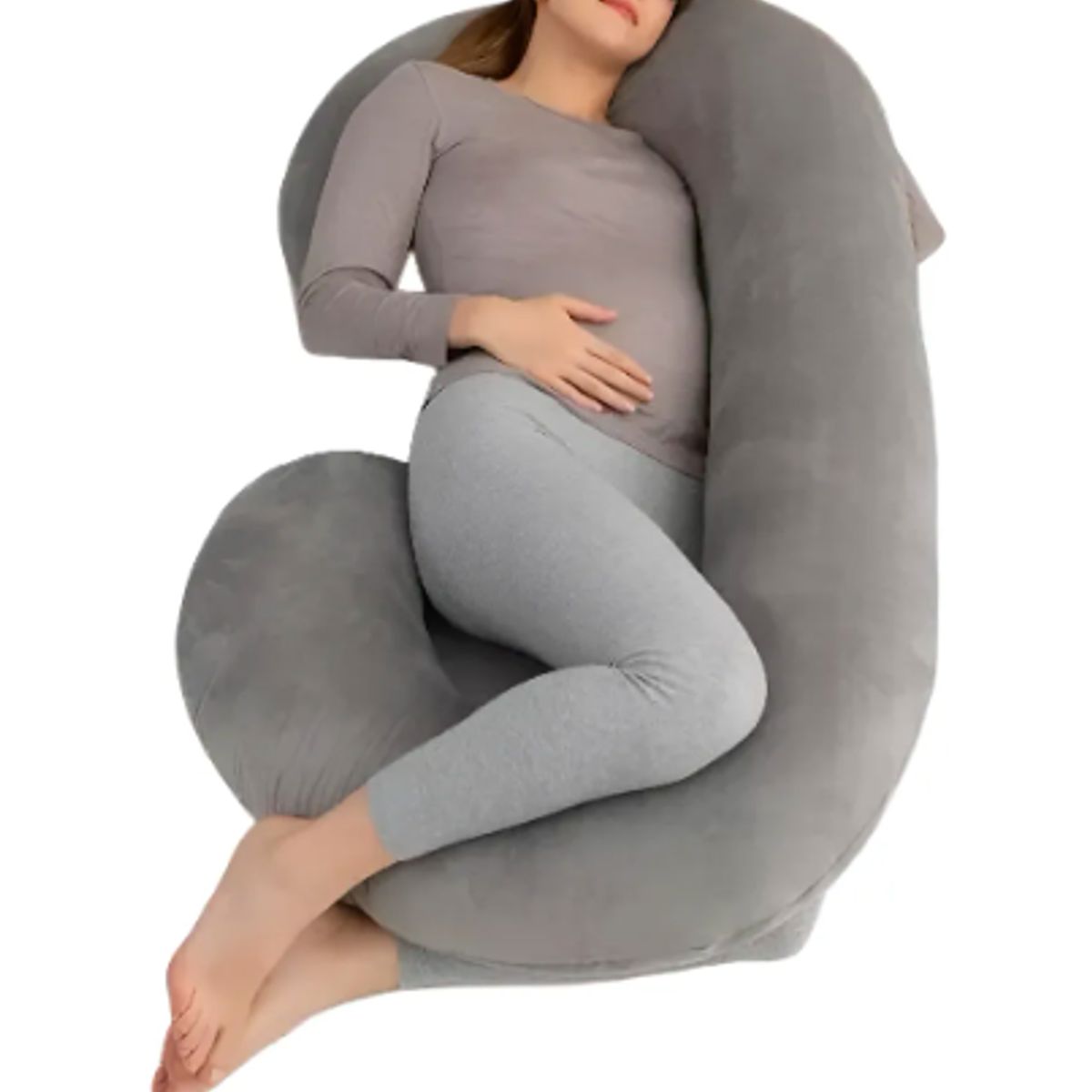 Cojin Almohada Maternal Con Funda Extra Suave Tipo C Gris Liso, marca GENERICO - Foto Principal