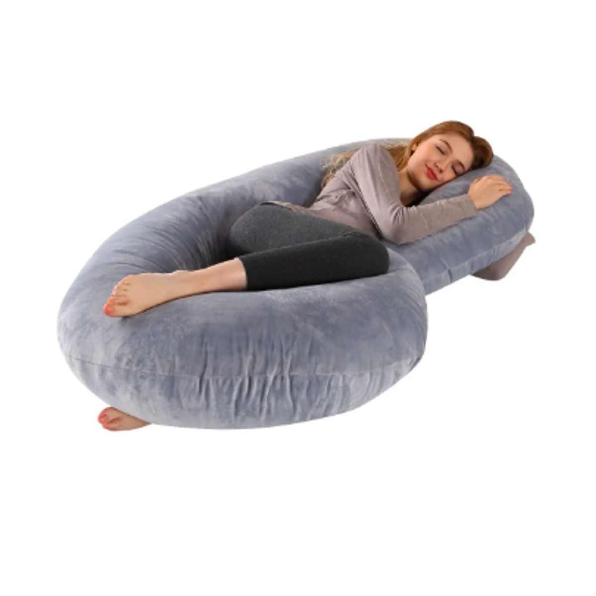 Cojin Almohada Maternal Con Funda Extra Suave Tipo C Gris Liso, marca GENERICO - Foto 2
